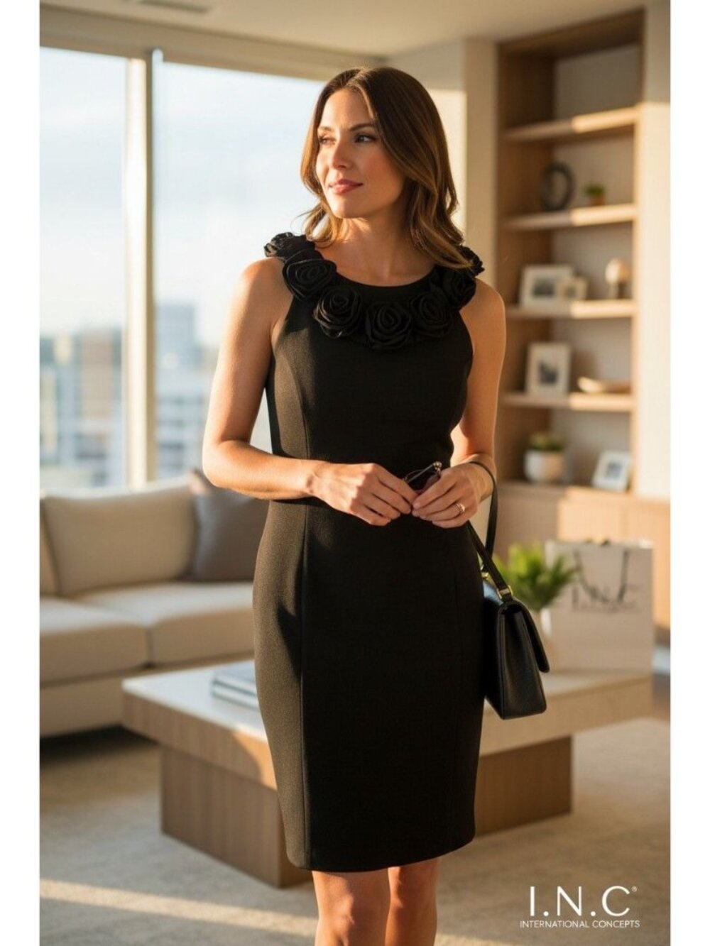 Black Sleeveless Sheath Dress Floral Neckline Coquette Balletcore Y2K Whimsigoth